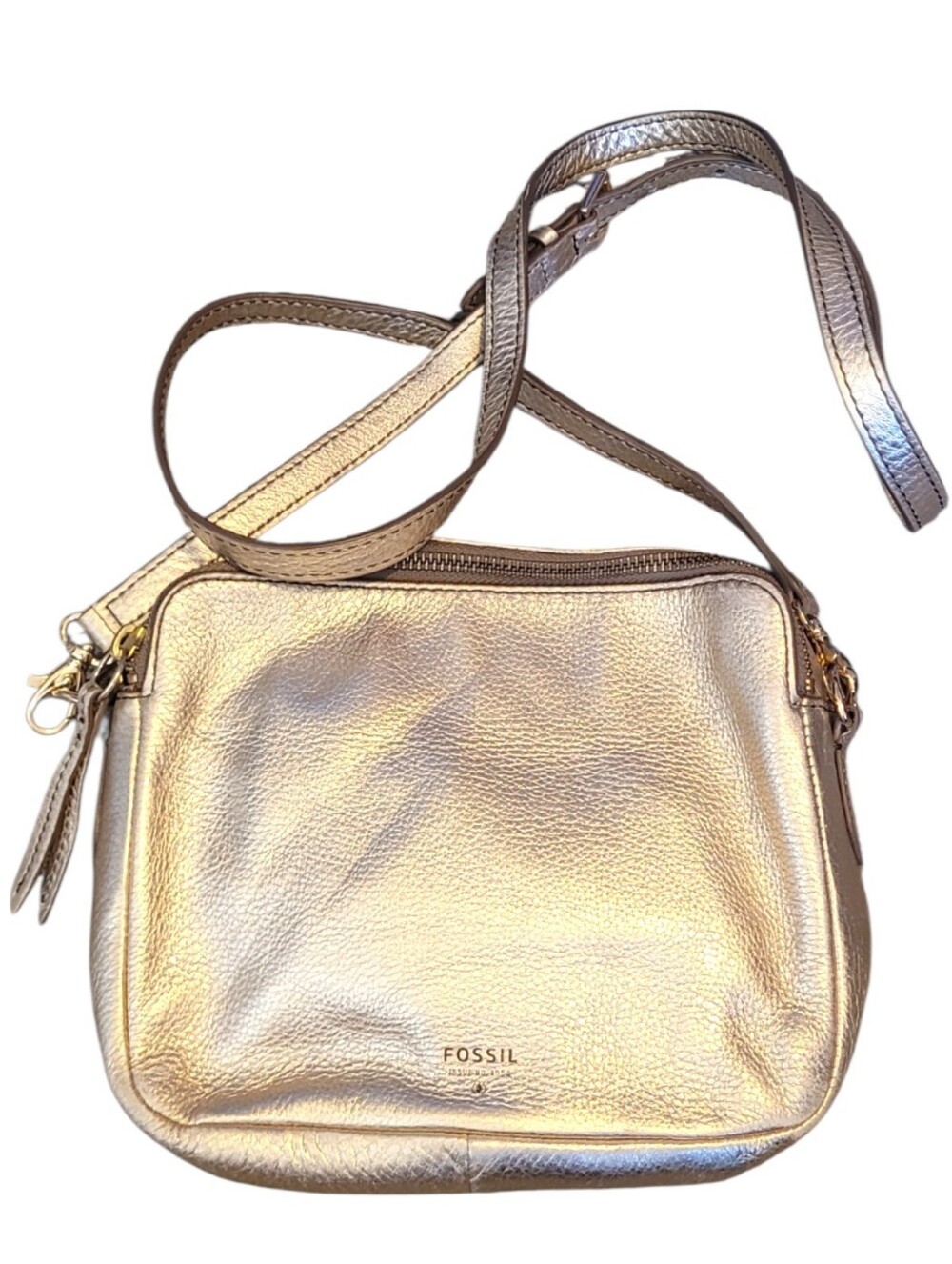 Fossil Metallic Gold Leather Crossbody Bag OS